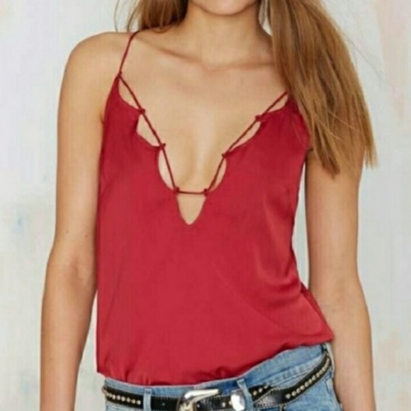 Nasty Gal Tops - Nasty Gal Strappy Red Tank Top Laced Deep Vneck Sm
